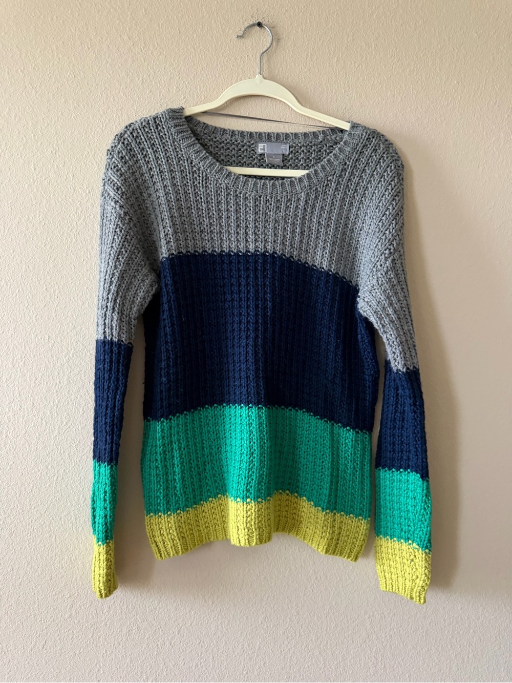 jcpenney Colorblock Crewneck Sweater - Gray, Navy, Teal & Lime